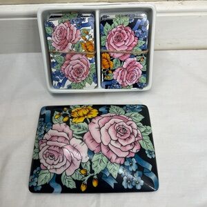Porcelain Floral Bridge Double CardDeck Holder Made in Japan|Full Deck|Gamenight